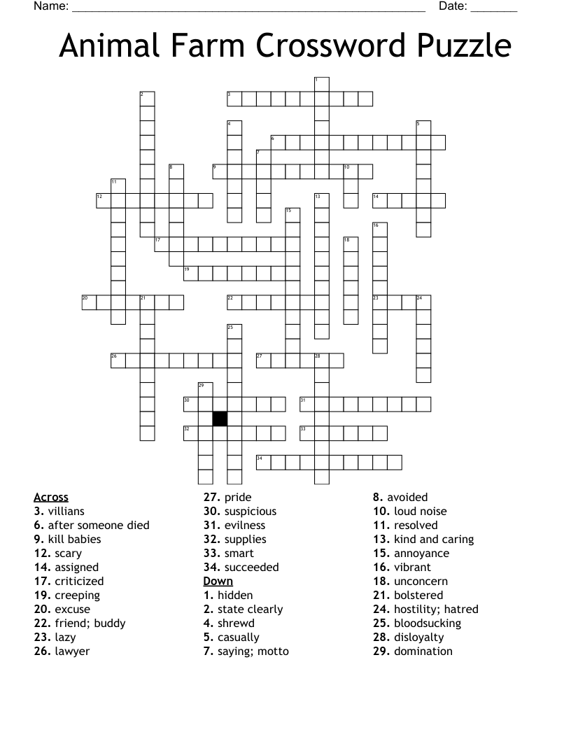 Animal Farm Crossword Puzzle