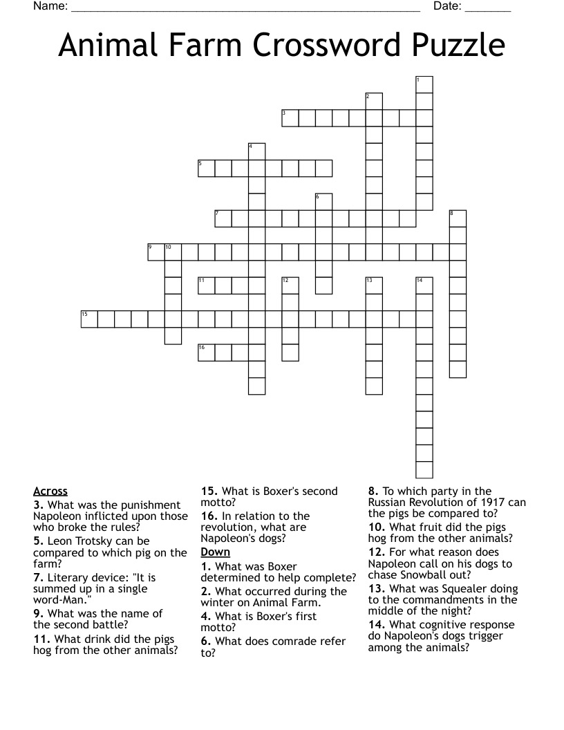 Animal Farm Crossword Puzzle