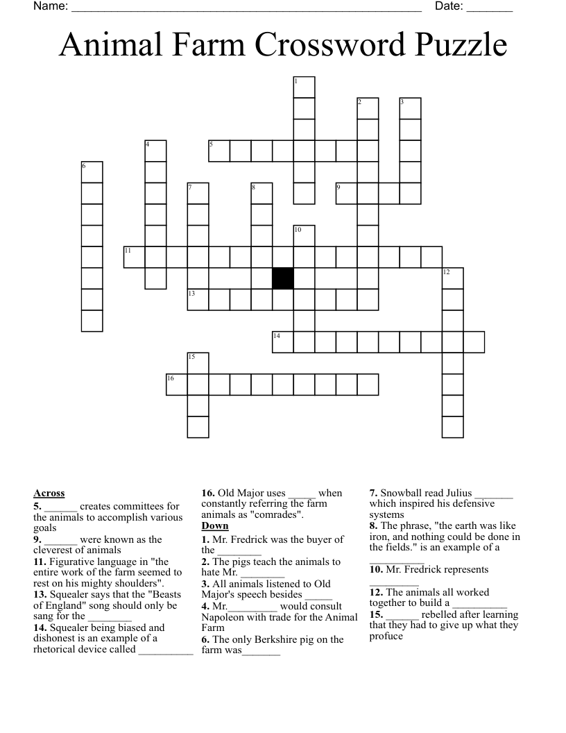 Animal Farm Crossword Puzzle