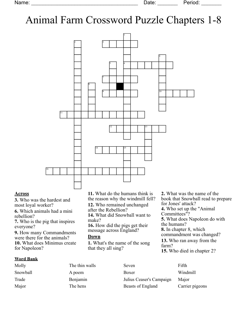 Animal Farm Crossword Puzzle Chapters 1-8