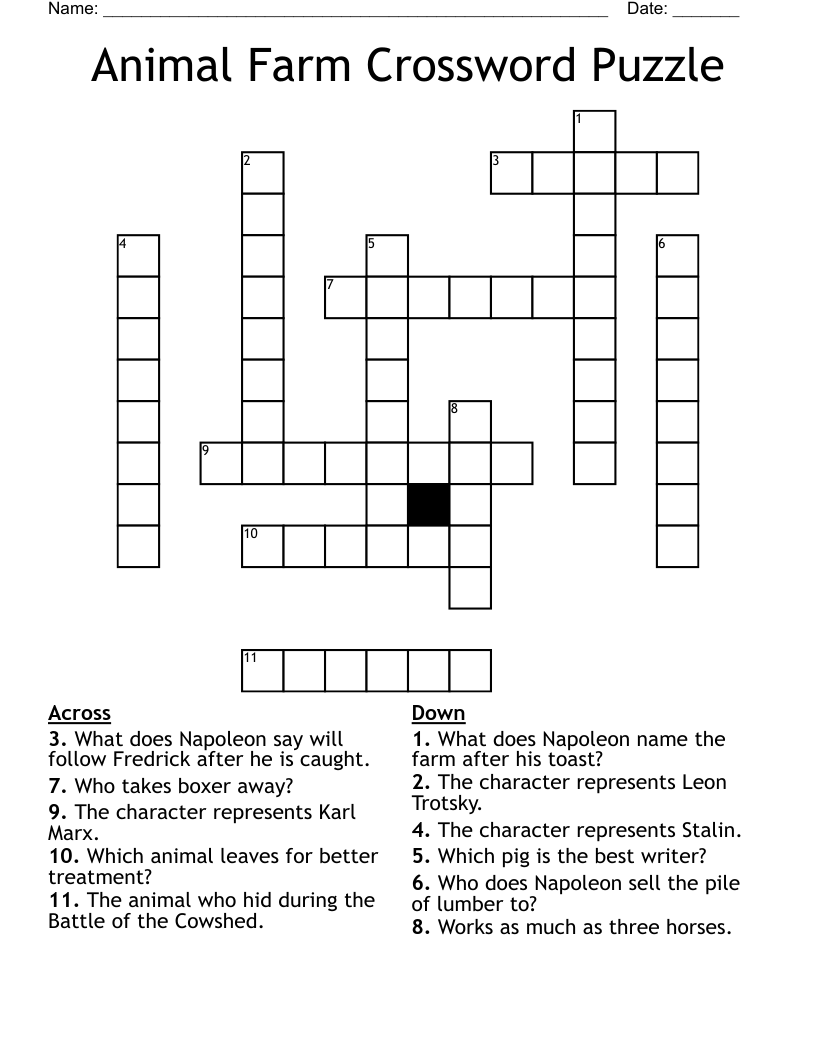 Animal Farm Crossword Puzzle 