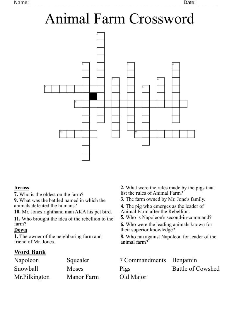 Animal Farm Crossword 