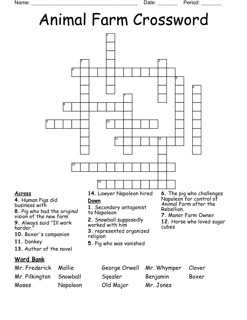 Animal Farm Crossword 