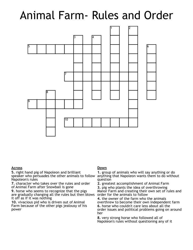 Animal Farm- Rules and Order Crossword