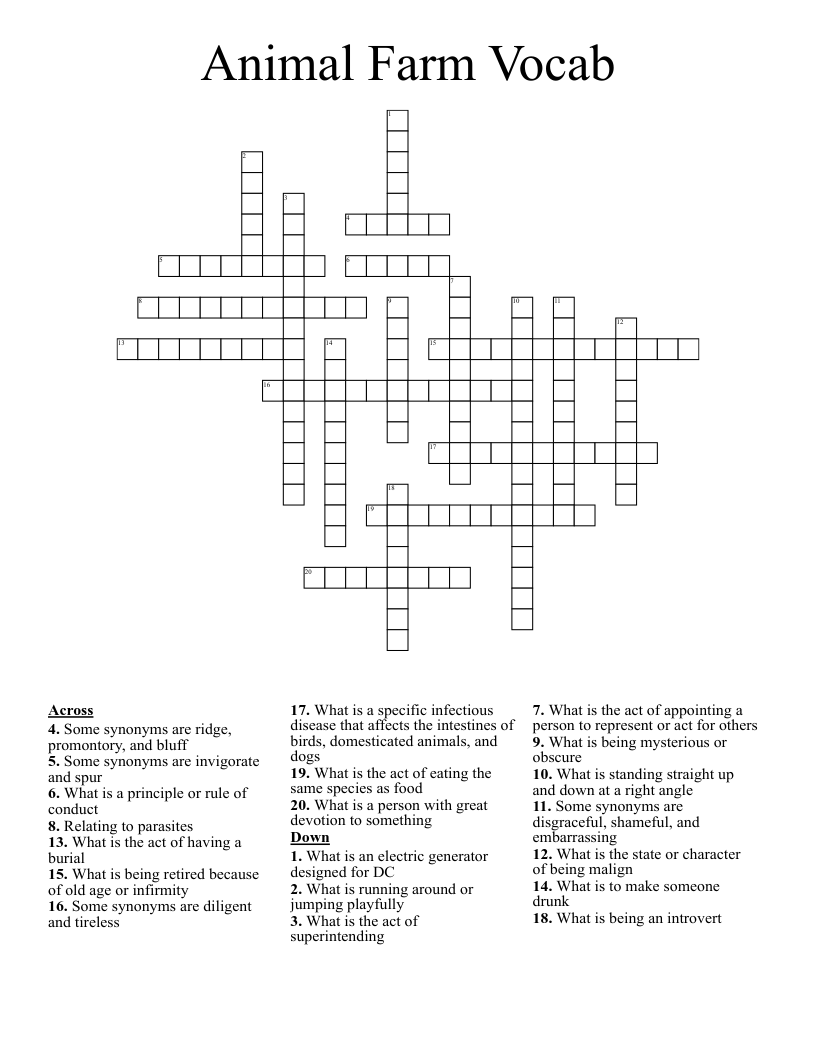 Animal Farm Vocab Crossword