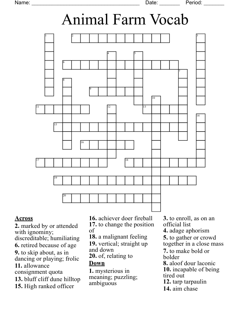 Animal Farm Vocab Crossword