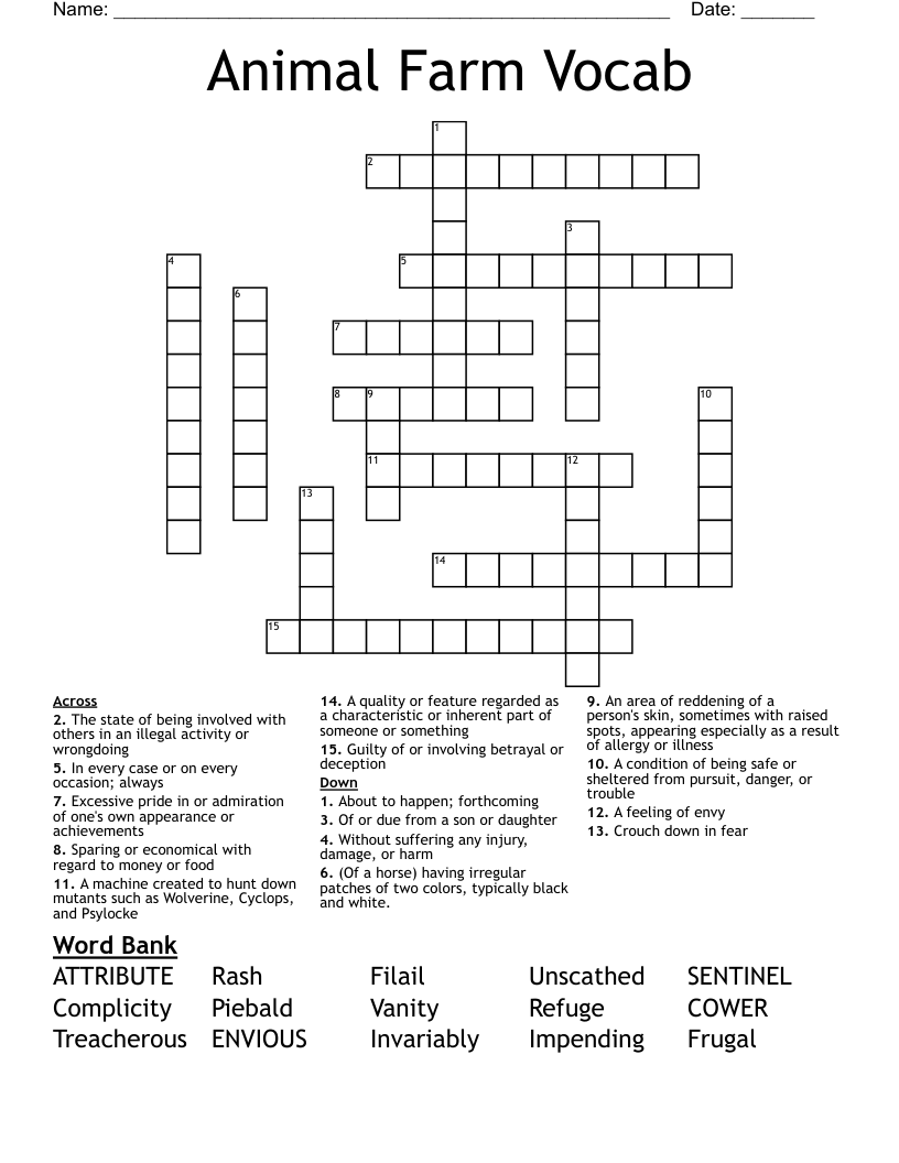Animal Farm Vocab Crossword