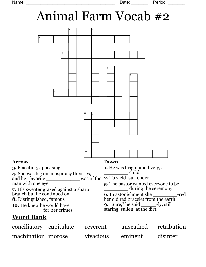Animal Farm Vocab #2 Crossword