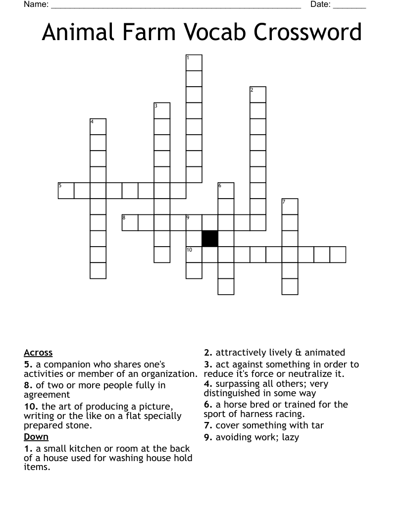 Animal Farm Vocab Crossword