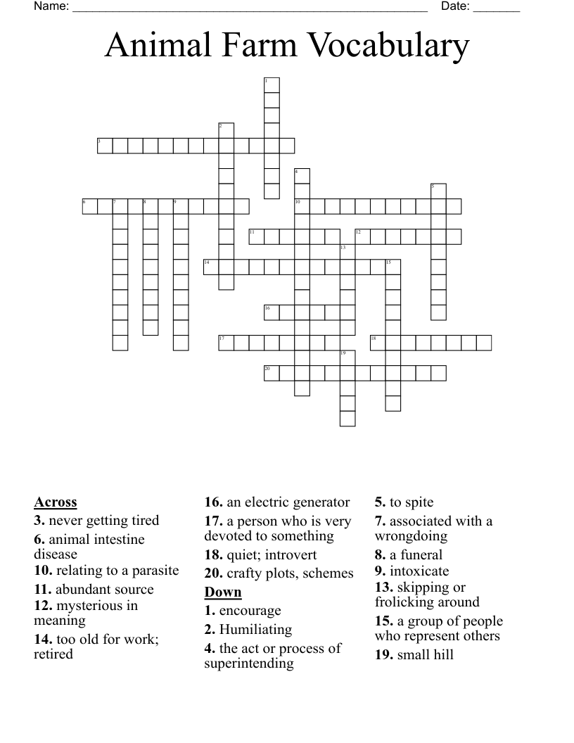 Animal Farm Vocabulary Crossword