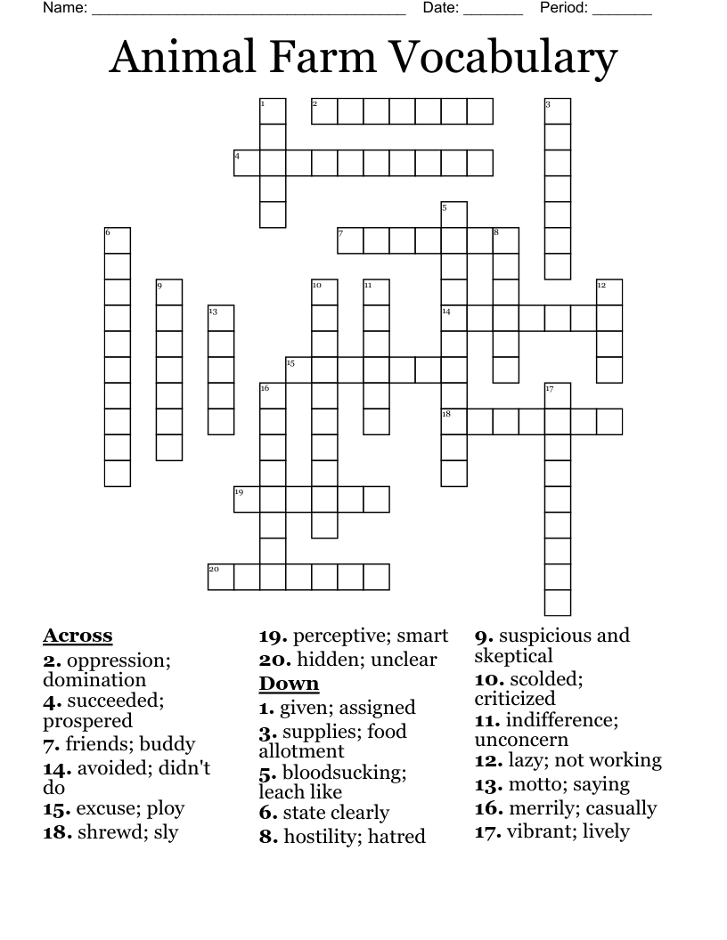 Animal Farm Vocabulary Crossword