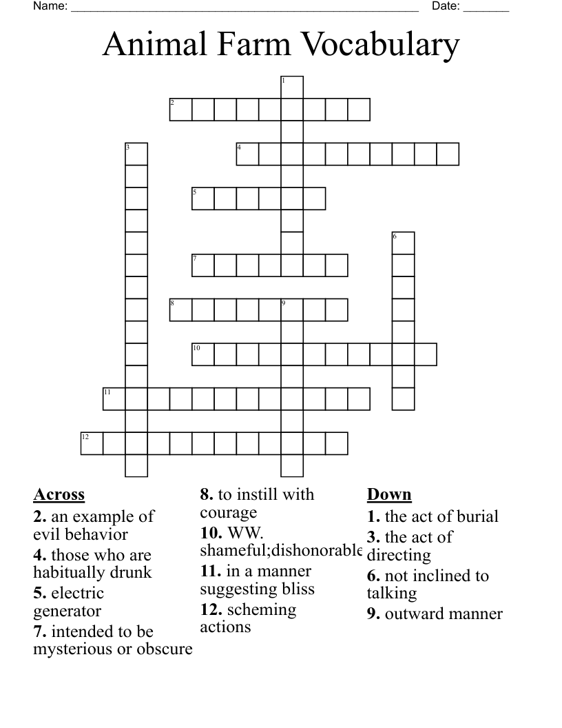 Animal Farm Vocabulary Crossword