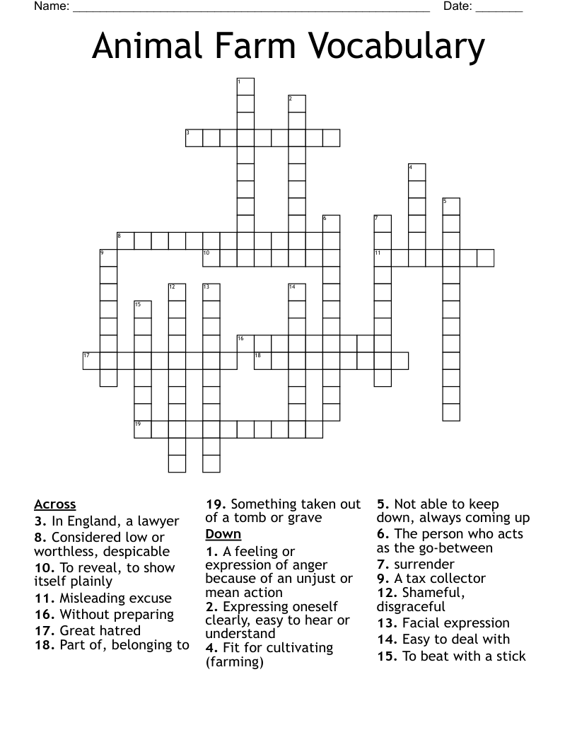 Animal Farm Vocabulary Crossword