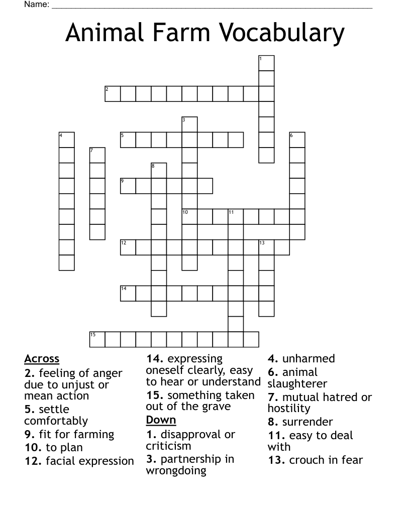 Animal Farm Vocabulary Crossword
