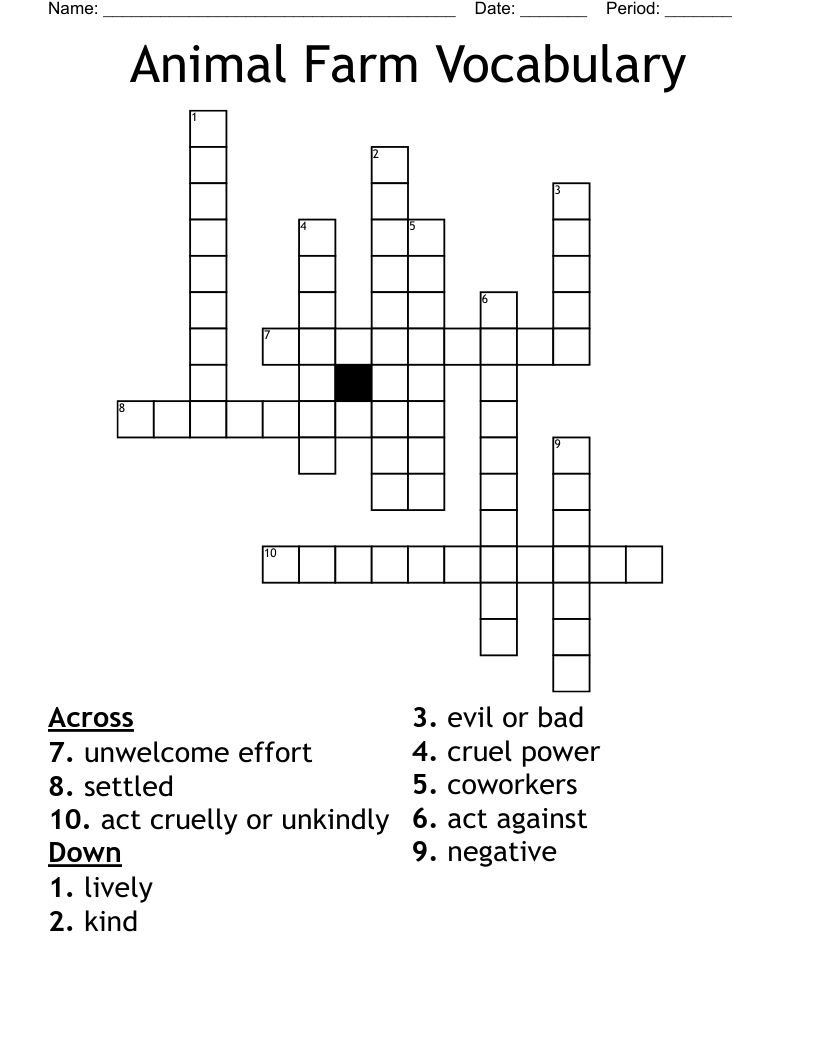 Animal Farm Vocabulary Crossword