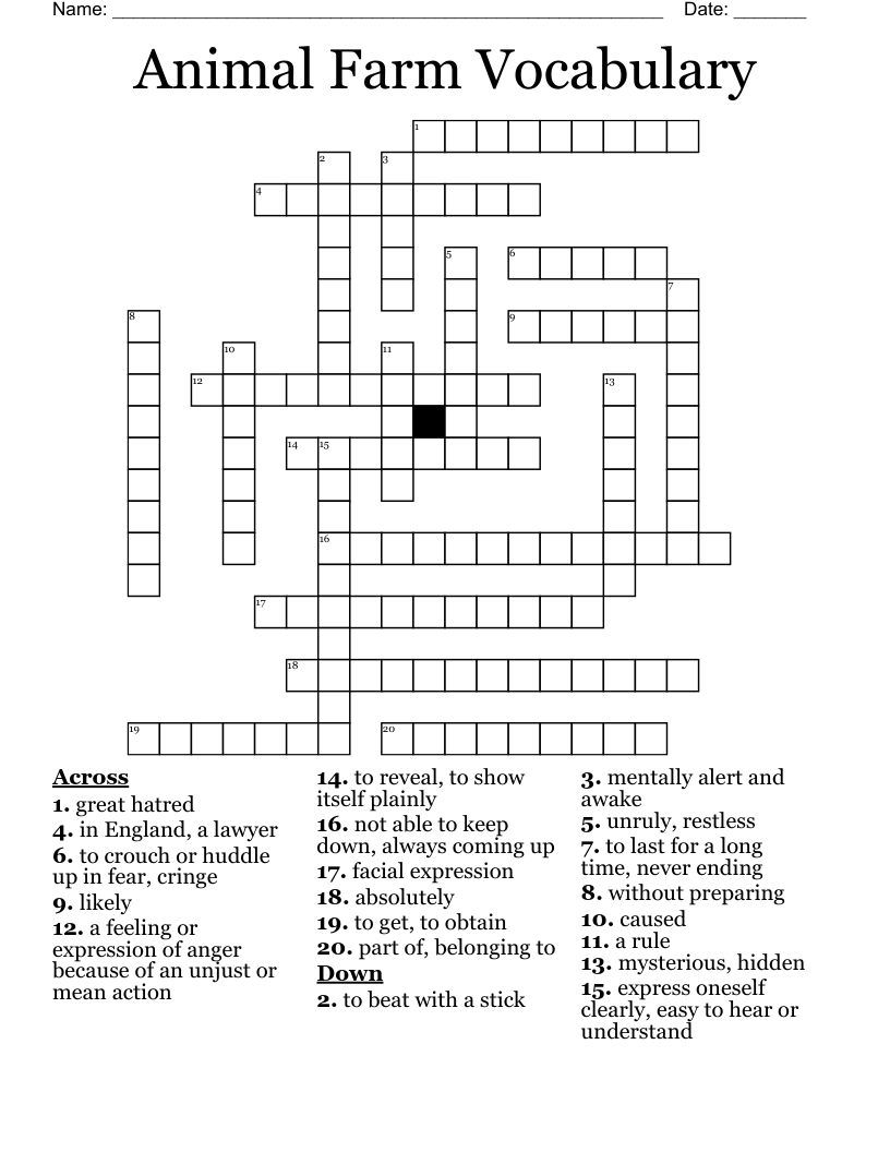 Animal Farm Vocabulary Crossword