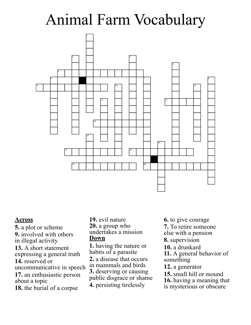 Animal Farm Vocabulary  Crossword