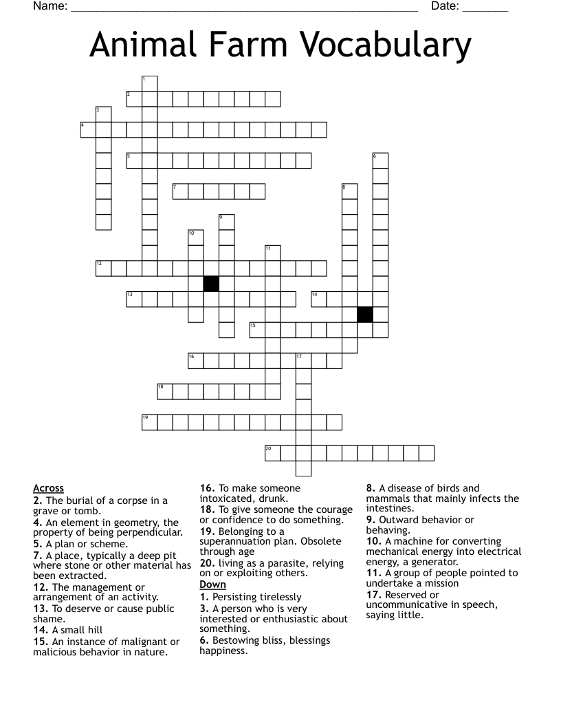 Animal Farm Vocabulary  Crossword