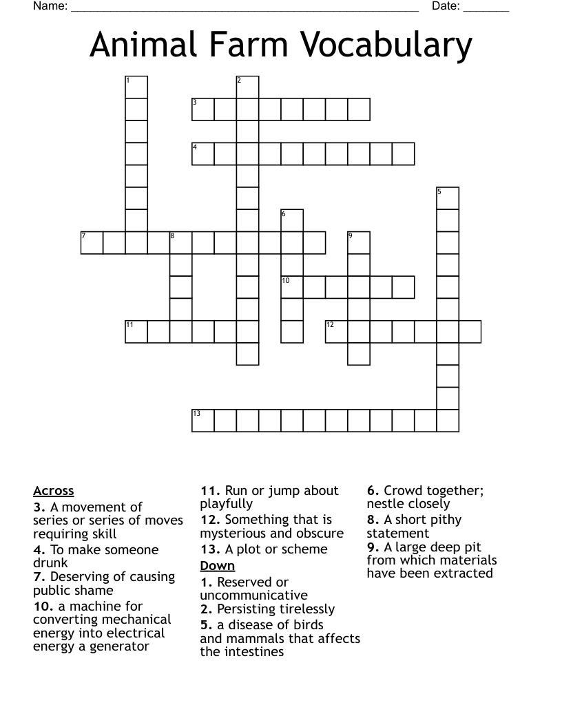 Animal Farm Vocabulary  Crossword