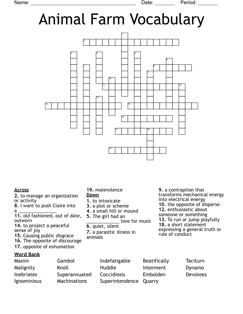 Animal Farm Vocabulary  Crossword