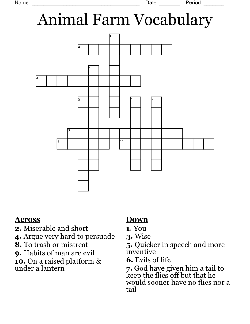 Animal Farm Vocabulary  Crossword