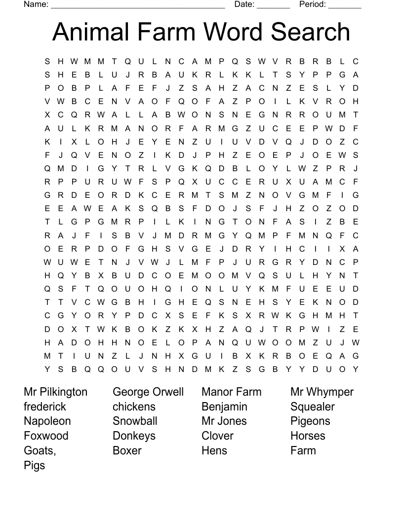 Animal Farm Word Search 