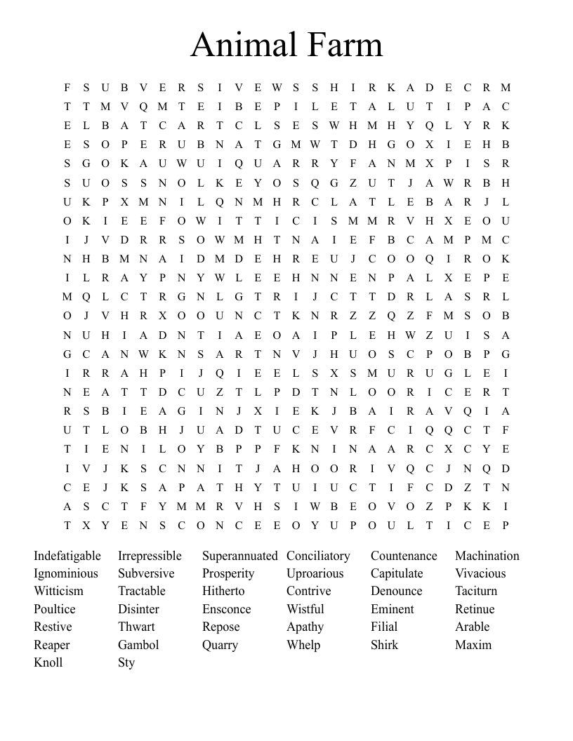 Animal Farm  Word Search