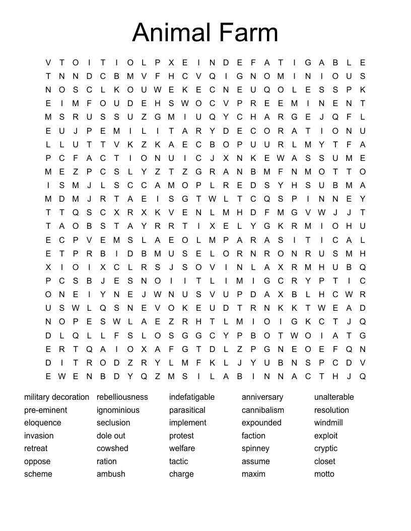 Animal Farm  Word Search
