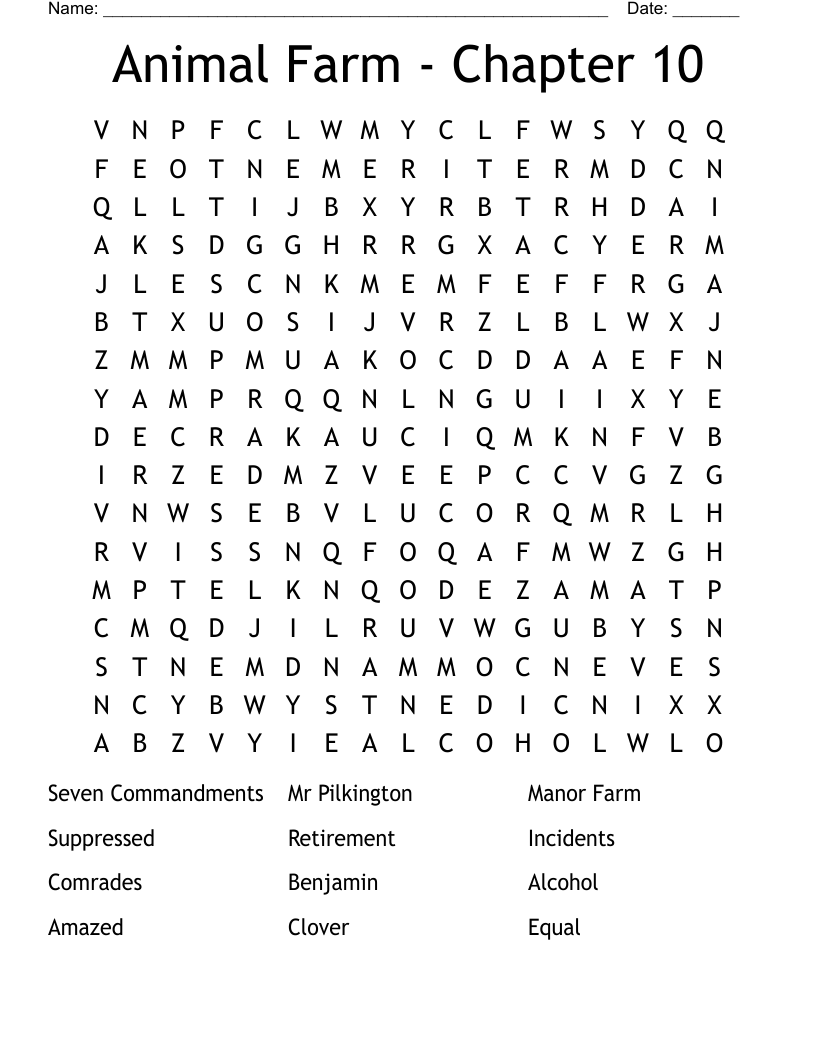 Animal Farm - Chapter 10 Word Search