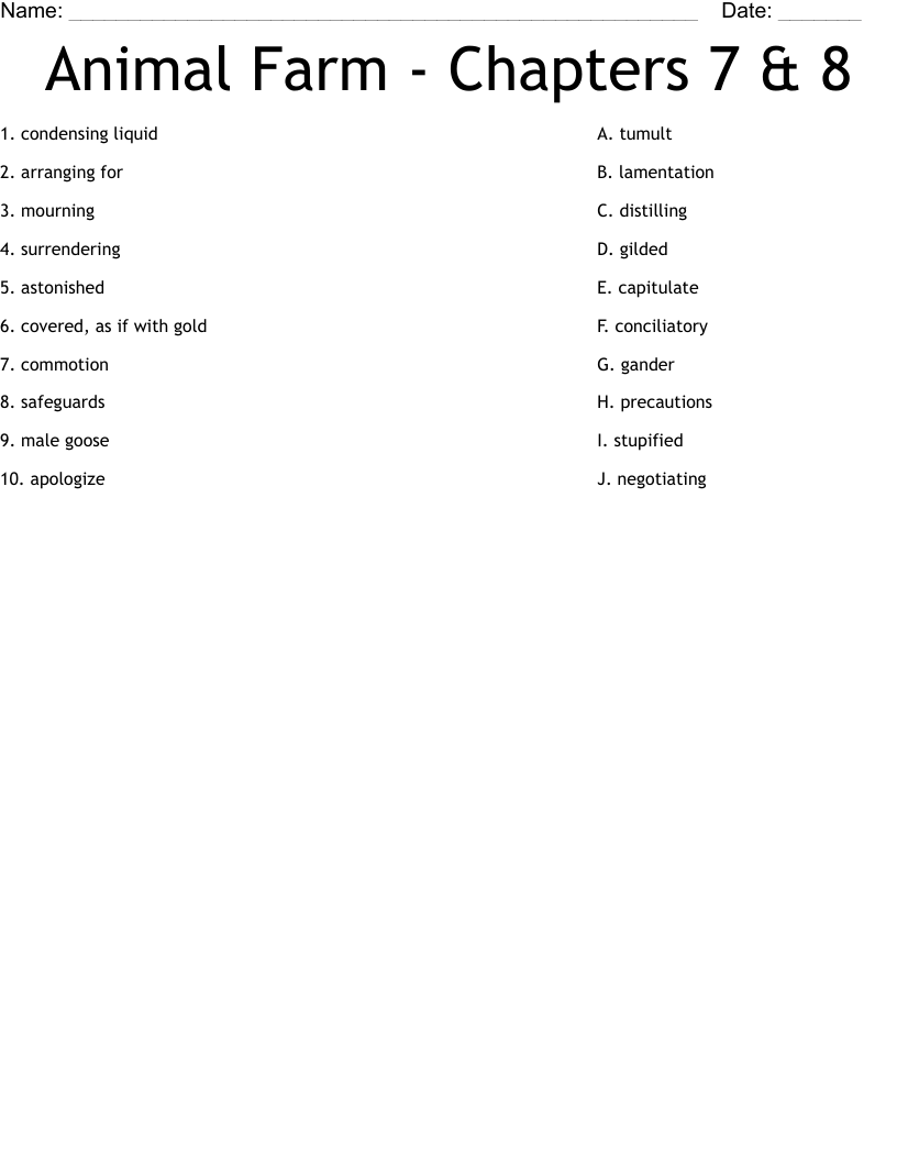 Animal Farm - Chapters 7 & 8 Worksheet
