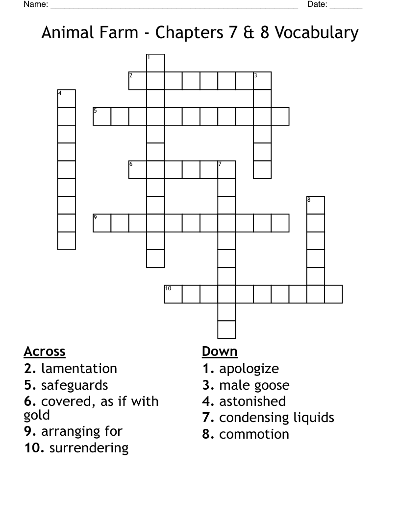 Animal Farm - Chapters 7 & 8 Vocabulary Crossword