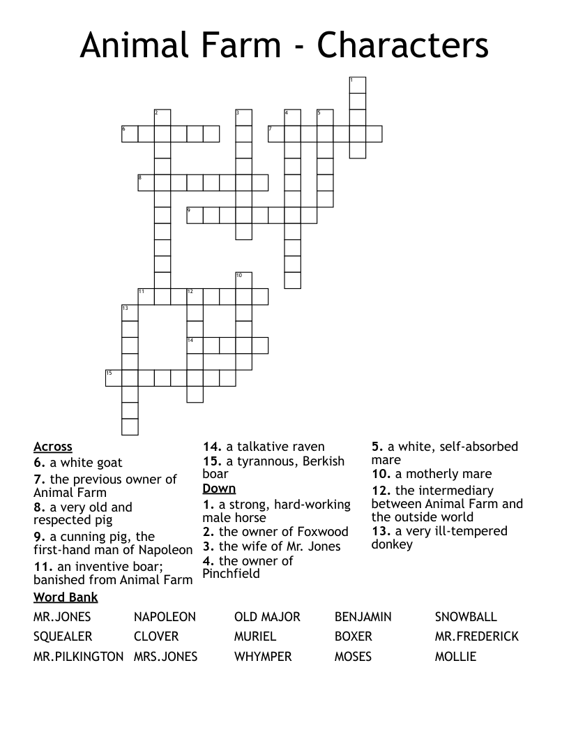 Animal Farm - Characters Crossword