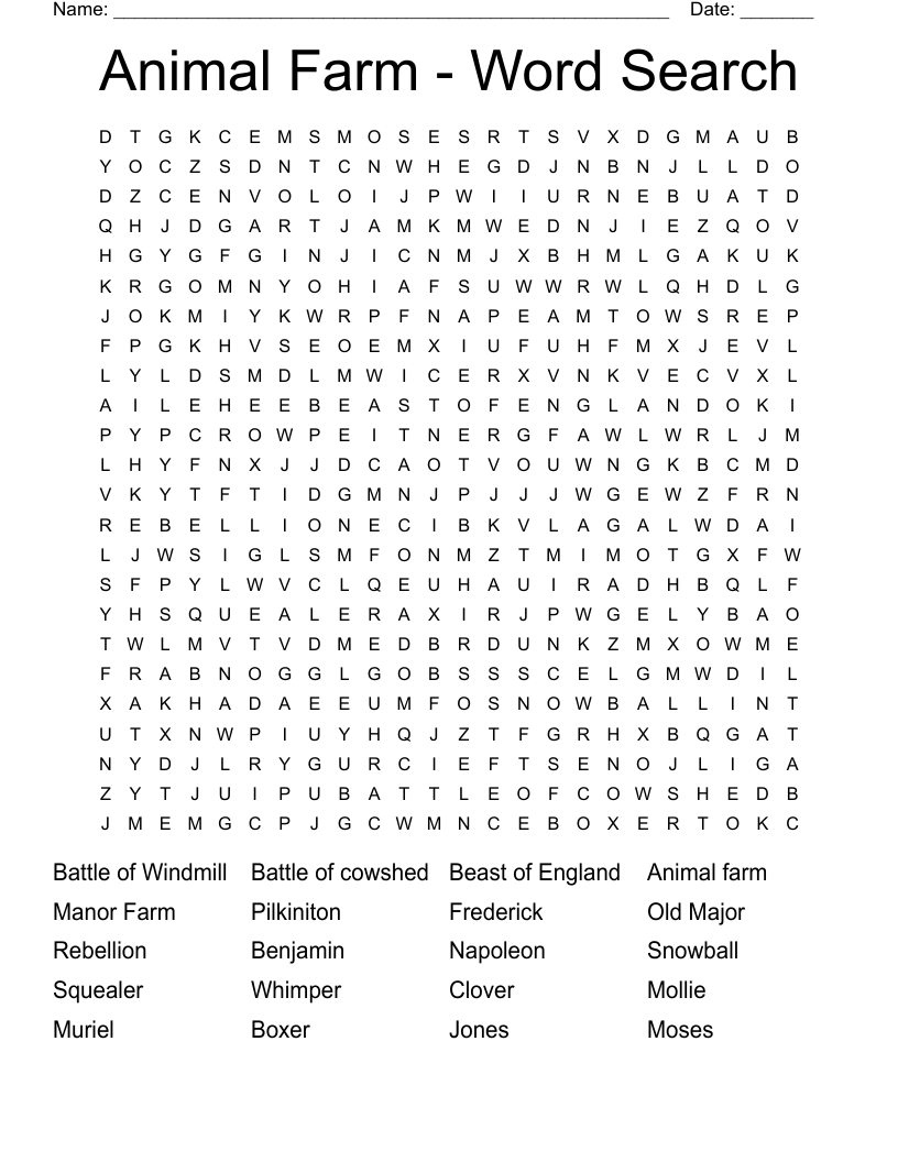 Animal Farm - Word Search