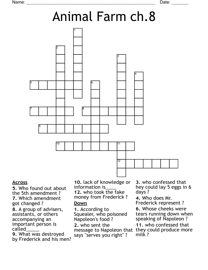 Animal Farm ch.8  Crossword