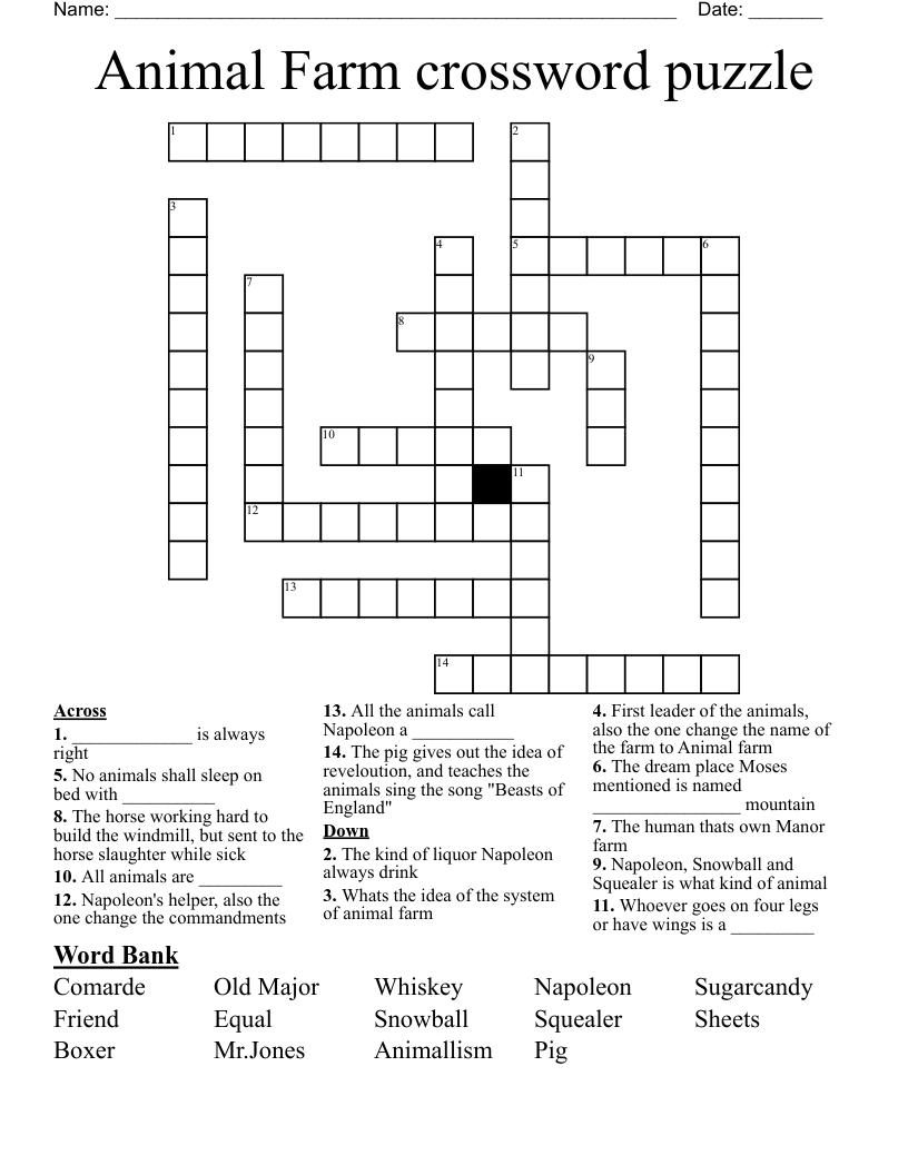 Animal Farm crossword puzzle