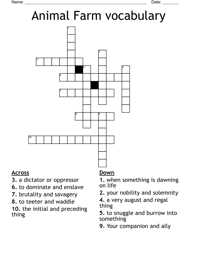 Animal Farm vocabulary Crossword