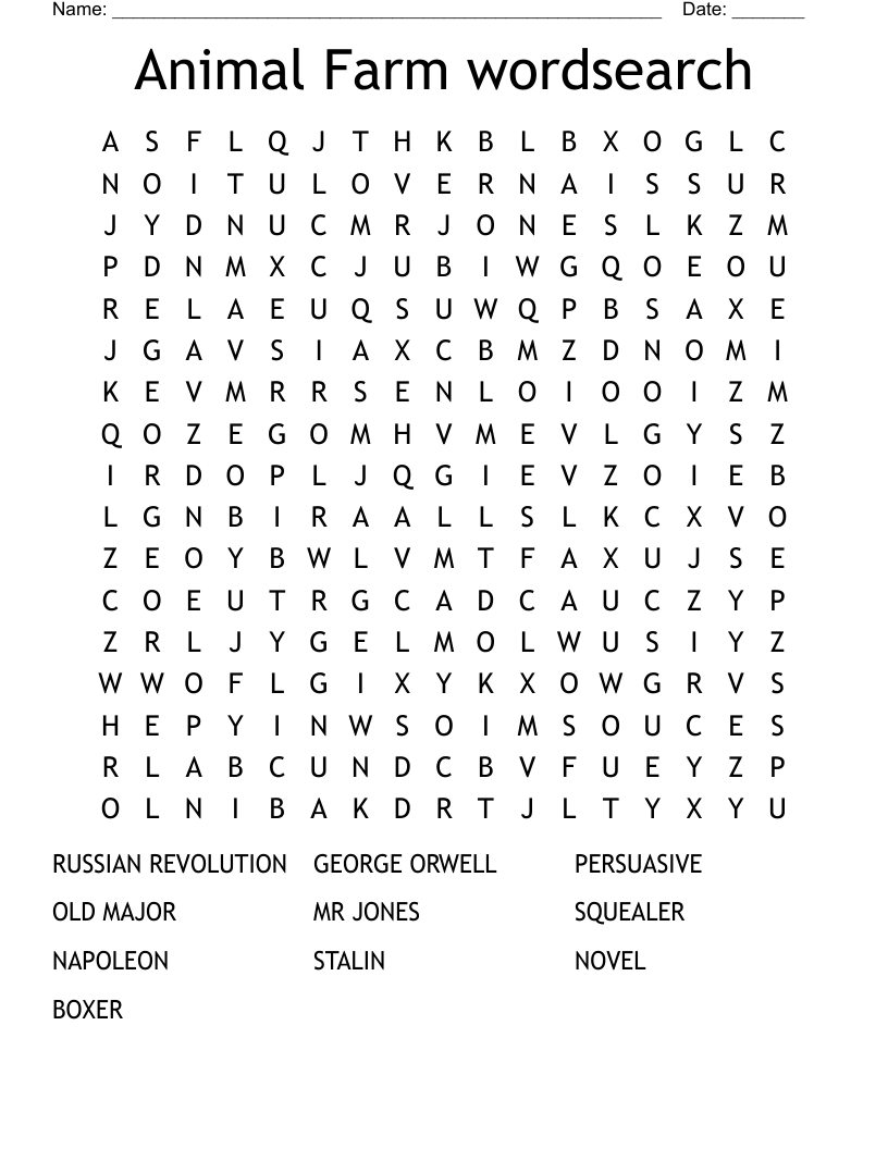 Animal Farm wordsearch