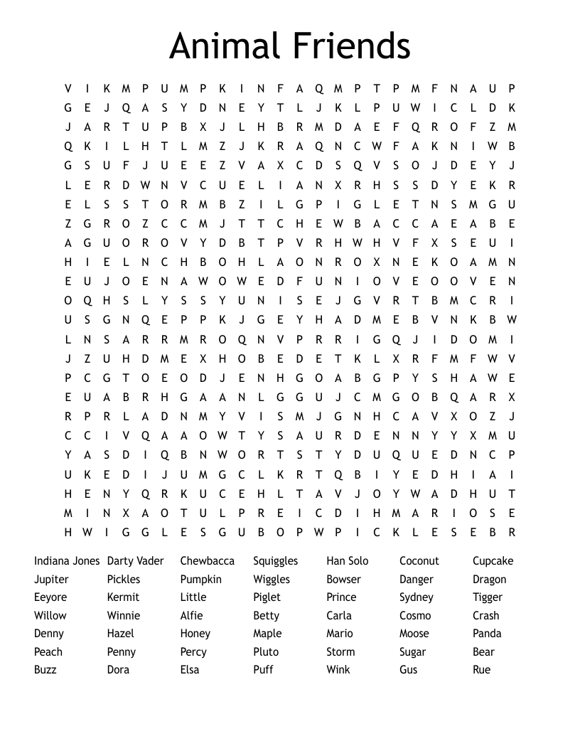 Animal Friends Word Search