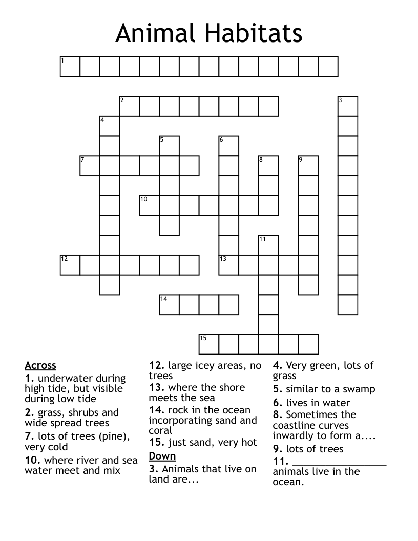 Animal Habitats Crossword