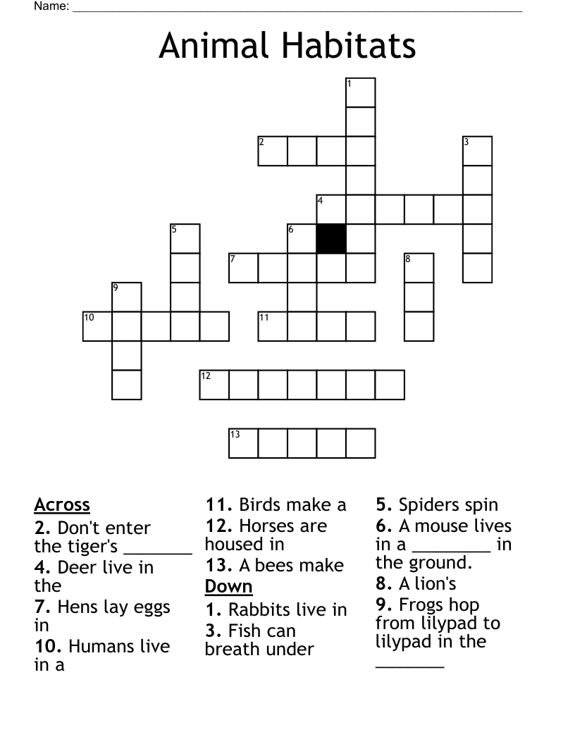 Animal Habitats Crossword