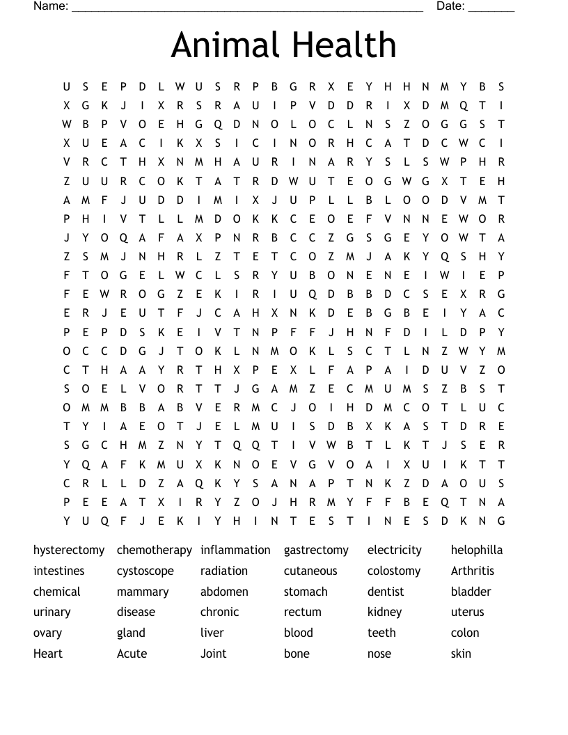 Animal Health Word Search