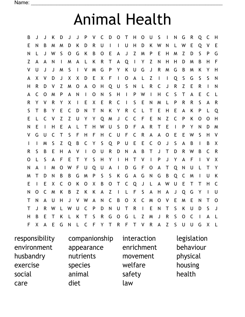 Animal Health Word Search