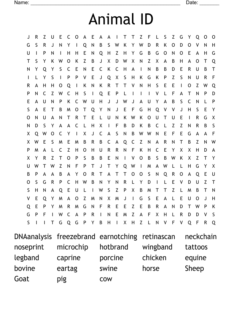 Animal ID Word Search