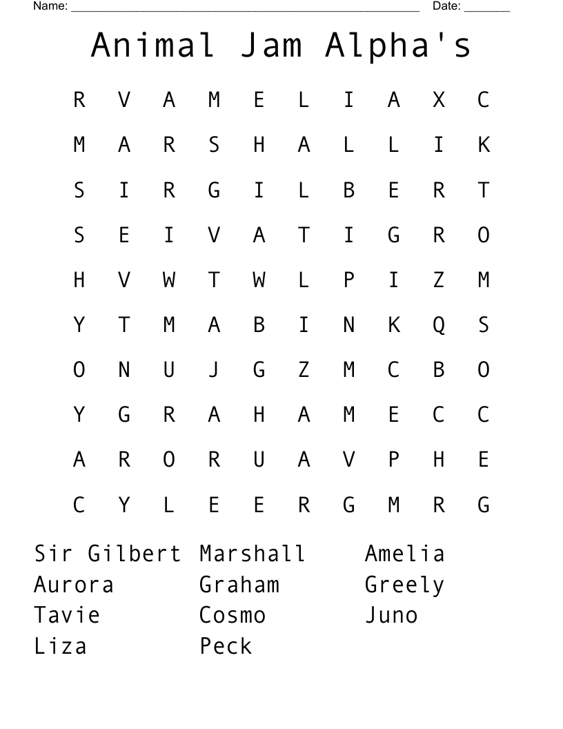 Animal Jam Alpha's Word Search