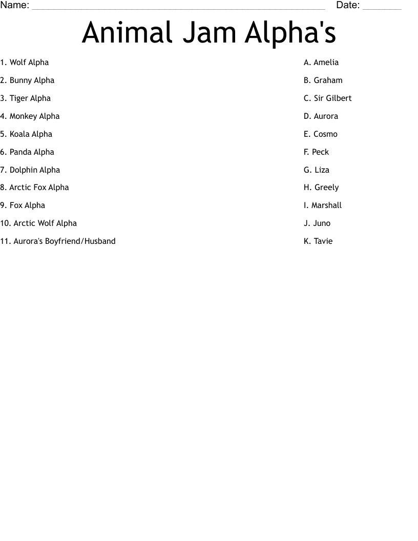 Animal Jam Alpha's Worksheet