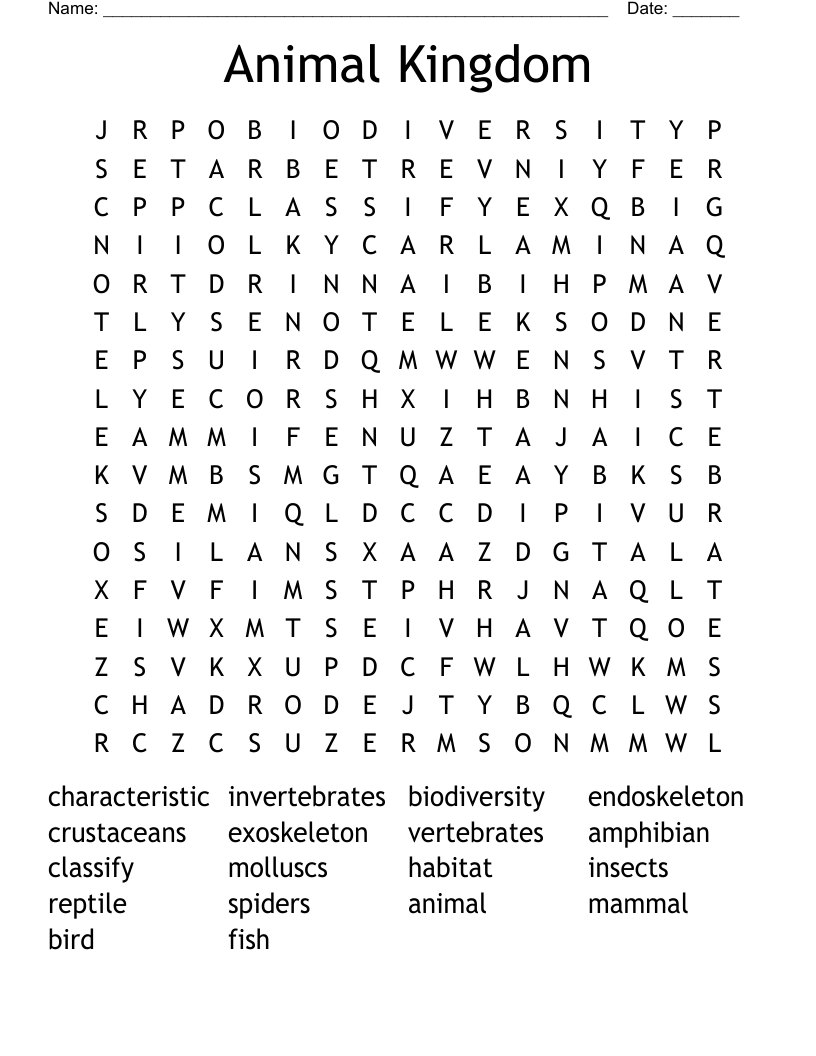 Animal Kingdom Word Search