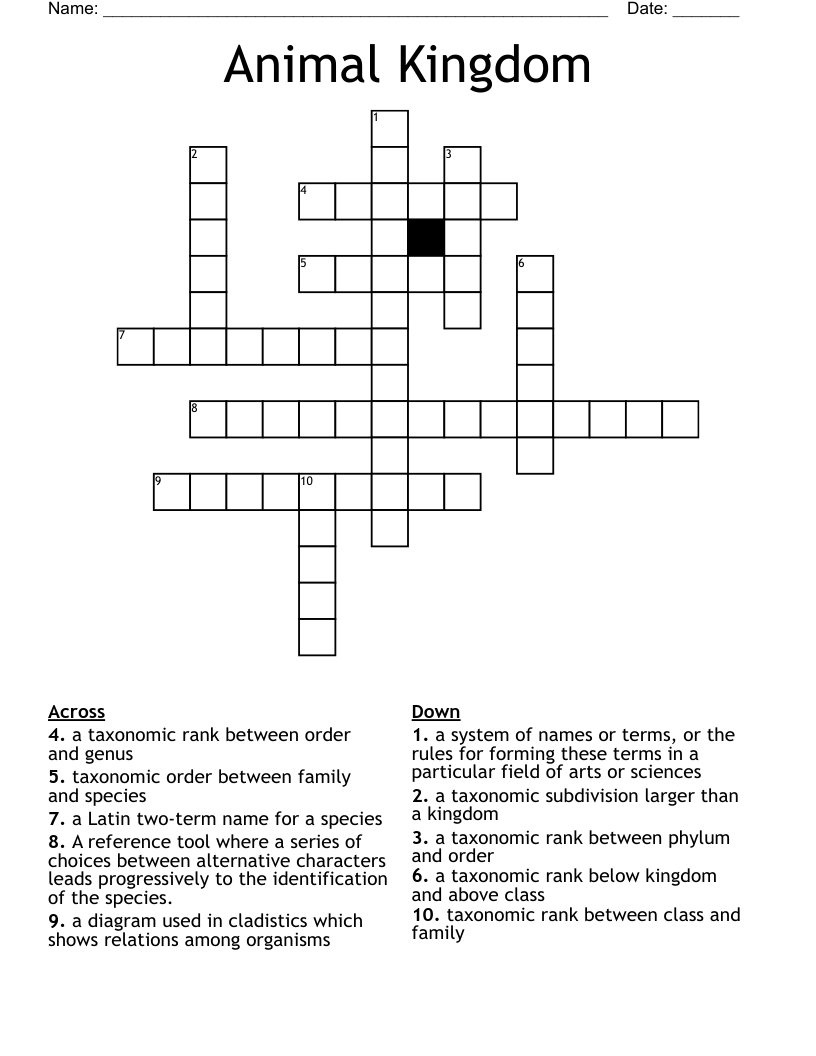 Animal Kingdom Crossword