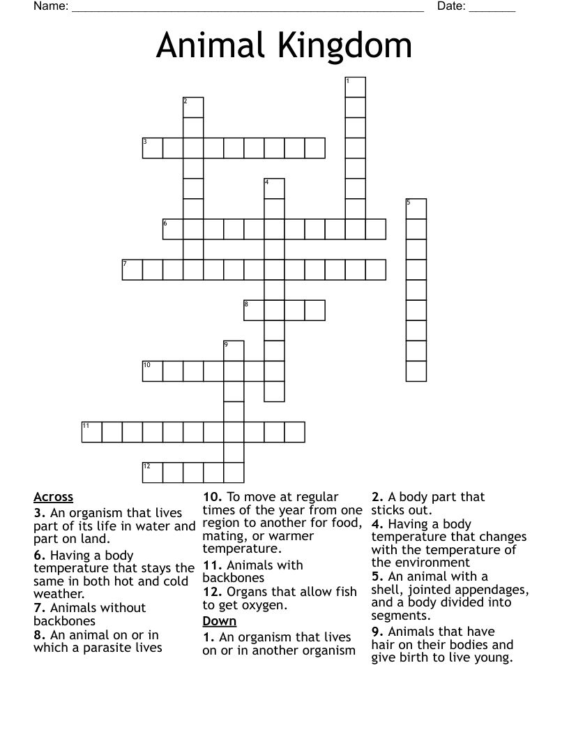 Animal Kingdom Crossword