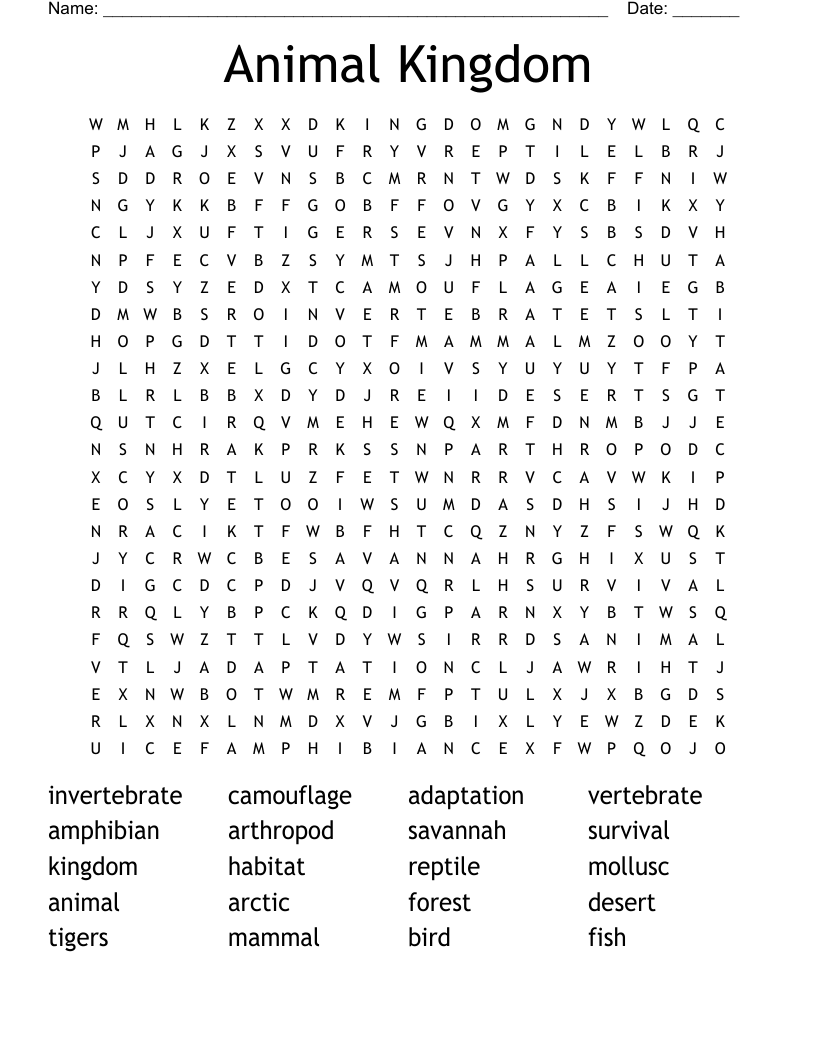 Animal Kingdom Word Search