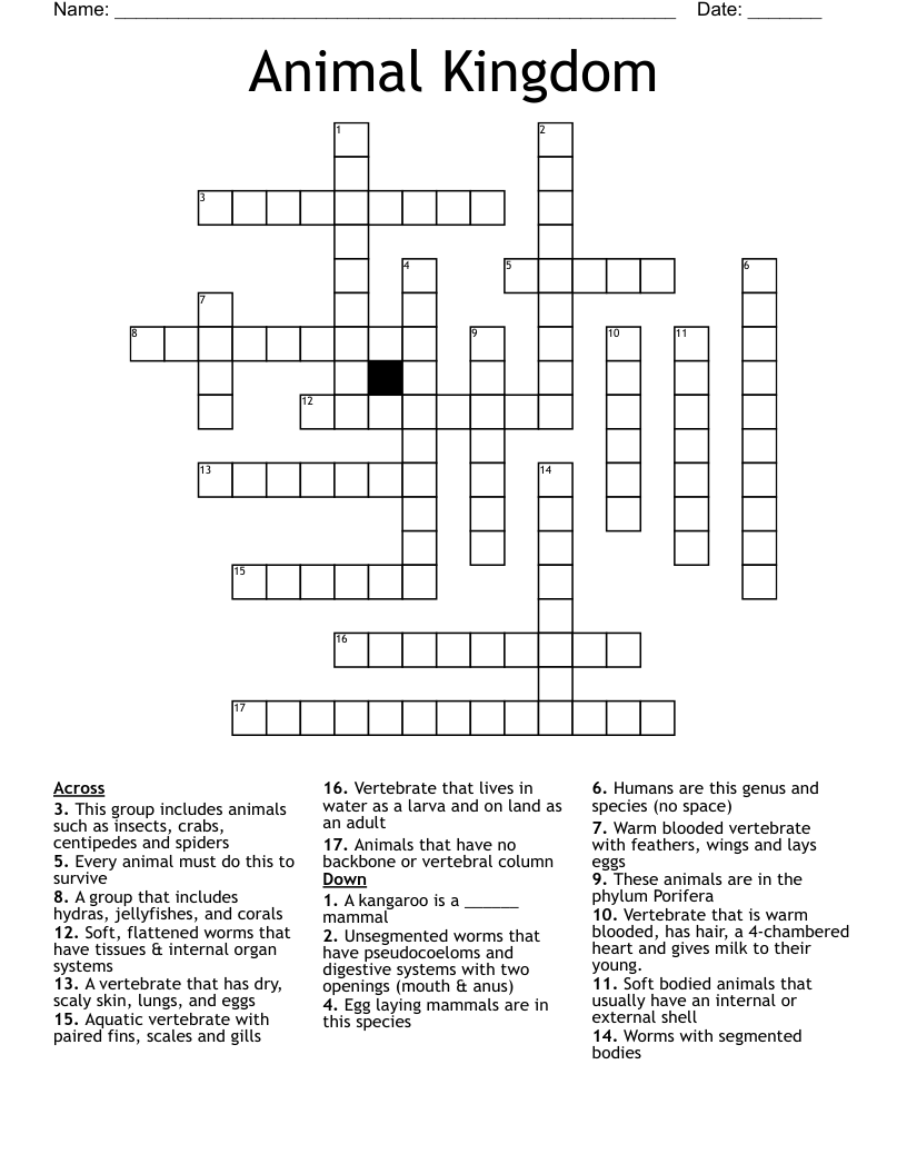 Animal Kingdom Crossword
